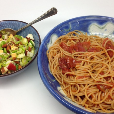 spaghetti and salad